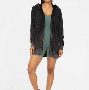 Oversized Mineral-Washed Zip-Up Hooded Jacket